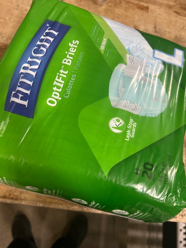 Photo 1 of FitRight Adult Diapers, Ultra Heavy Absorbency, L (Waist Size 44in-56in), 20 Count, OptiFit Incontinence Briefs for Men and Women, Disposable, Moisture-Wicking, Leak Protection,