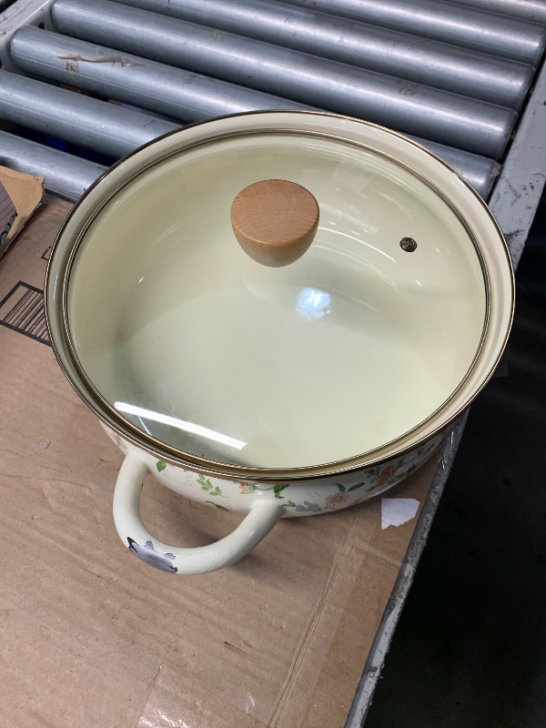 Photo 1 of (CHIPPED HANDEL) Enamel Stock Pot with Lid, Floral Retro Cooking Pot for Stove Non Stick Soup Pot, Induction Pasta Pot, All Stove Compatible (STYLE1)