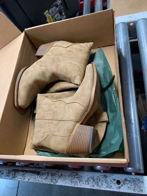 Photo 1 of ***(HEAVILY USED/ MINOR DAMAGE)***IUV Cowboy Boots For Women Western Cowgirl Boots with Chunky Heel Mid Calf Snip Toe Ideal for low insteps SIZE 7 