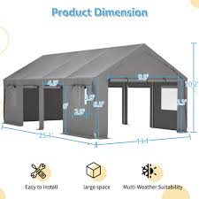 Photo 1 of 
Carport 13'x 25' Heavy Duty Car Port with Roll-up Sidewall and Ventilated Windows with Removable Sidewalls,Portable Outdoor Garage for Car,Truck,Boat,Car Canopy,Gray Carports