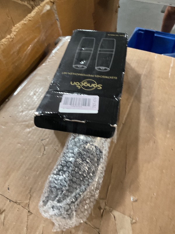 Photo 1 of ***(PARTIAL SET/ 1 DOES NOT WORK)***Sangcon Gravity Electric Salt and Pepper Grinder Set Automatic Shakers Mill Grinder with LED Light, BATTERY POWERED Adjustable Coarseness One Hand Operation, Upgraded Larger Capacity