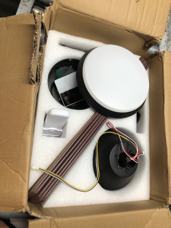 Photo 1 of ***USED - LIKELY MISSING PARTS - SEE PICTURES***
KENSID 52 Inch Ceiling Fans with Lights and Remote,Low Profile Flush Mount Modern Black Ceiling Fan with Light, 5 Blades,Dimmable LED Light,6 Speed DC Motor,Indoor Outdoor Ceiling Fan for Bedroom