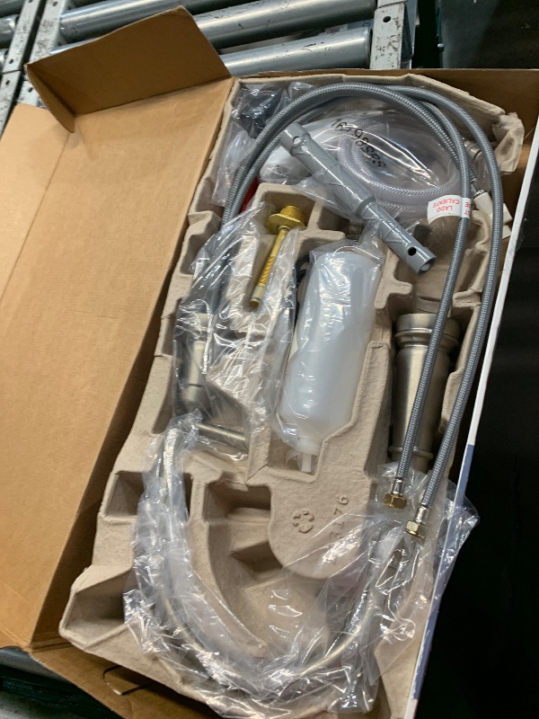 Photo 1 of (SOLD FOR PARTS) Edison Spot Resist Stainless One-Handle High Arc 4-hole Kitchen Faucet with Side Sprayer and Soap Dispenser