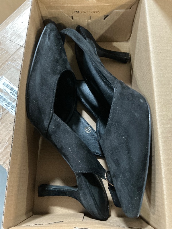 Photo 1 of ***(HEAVILY USED/ MINOR DAMAGE)***Rilista Womens Slingback Pumps Closed Pointed Toe Kitten Heel Sandals Wedding Evening Party Dress Shoes Black Suede 9.5