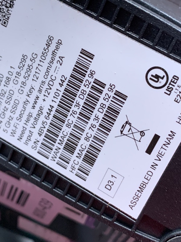 Photo 1 of (used)(see images) ARRIS (G18) - Cable Modem Router Combo - Fast DOCSIS 3.1 Multi-Gigabit WiFi 6 (AX1800), Approved for Comcast Xfinity, Cox, Spectrum & More