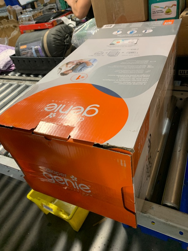 Photo 1 of (lid is cracked) Diaper Genie Platinum Pail Gift Set, Lily White, Made of Durable Stainless Steel and Includes 2 Easy Roll Refills with 18 Bags and 30 Bags