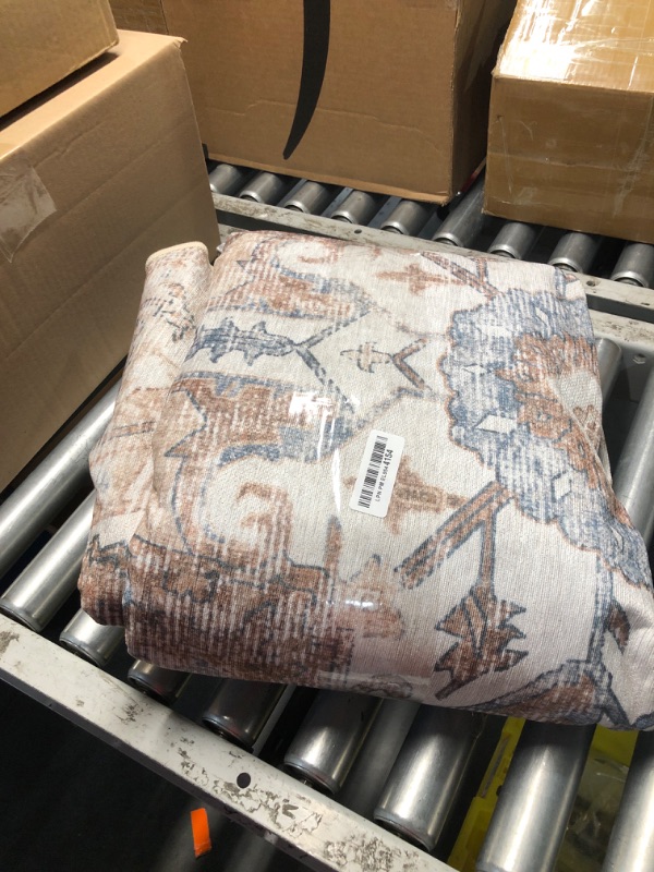 Photo 1 of jinchan Round Rug 8ft Washable Area Rug Indoor Vintage Bedroom Floor Cover Distressed Circle Mat 8' Round Lightweight Non Slip Low Pile Thin Farmhouse Carpet for Living Room Dining Room Brick Red