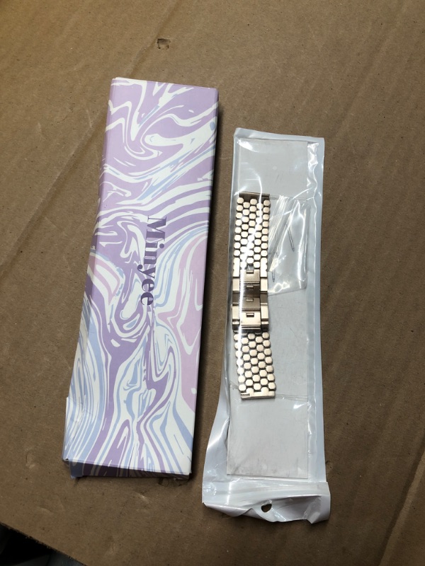 Photo 1 of (used/fair) (bagged) Minyee Compatible with Samsung Galaxy Watch 7 6 5 4 FE 40mm 44mm/Watch 6 Classic 43mm 47mm/Watch 5 Pro 45mm Bands for Women, 20mm Dressy Metal Gold Chain Honeycomb Link Bracelet Strap, Starlight