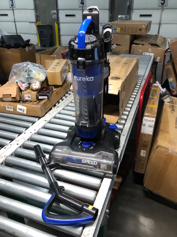 Photo 1 of ***DAMAGED - LATCH BROKEN - SEE PICTURES***
Eureka Bagless Upright Vacuum, Powerspeed Turbo, with Pet Turbo Brush, Multisurface, 2-in-1 Upholstery tool, Telescoping Crevice tool, Extended Reach, Lightweight, LED, Large Dustcup, NEU188, Blue
