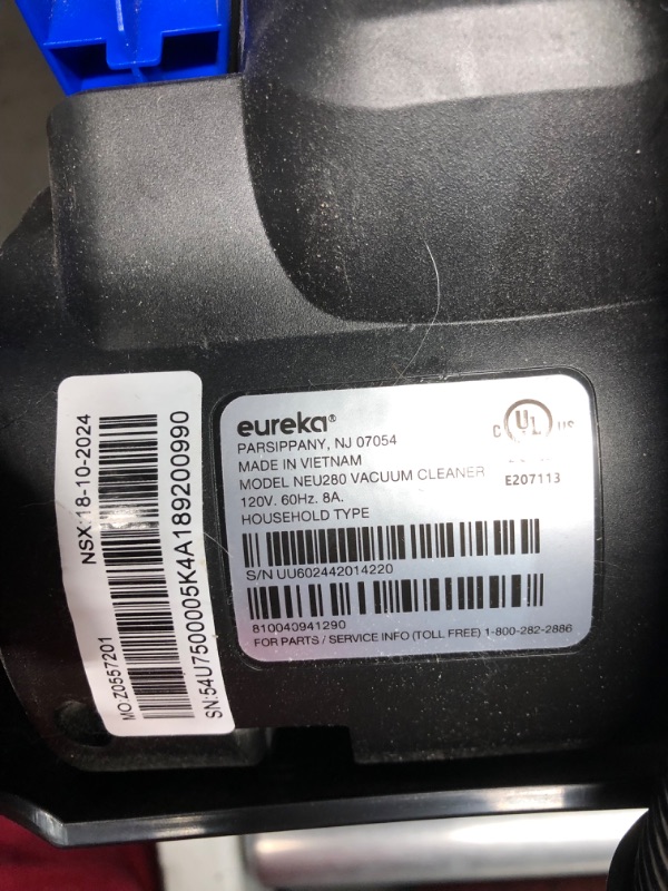 Photo 1 of ***DAMAGED - LATCH BROKEN - SEE PICTURES***
Eureka Bagless Upright Vacuum, Powerspeed Turbo, with Pet Turbo Brush, Multisurface, 2-in-1 Upholstery tool, Telescoping Crevice tool, Extended Reach, Lightweight, LED, Large Dustcup, NEU188, Blue