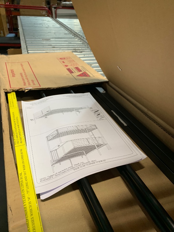 Photo 1 of  Twin Over Full Metal Bunk Bed with Desk, Metal L Shape Loft Beds Frame with Ladder, Platform Bed Can Be Left Alone, Black
***PARTIAL SET ***
(Box 1/2)