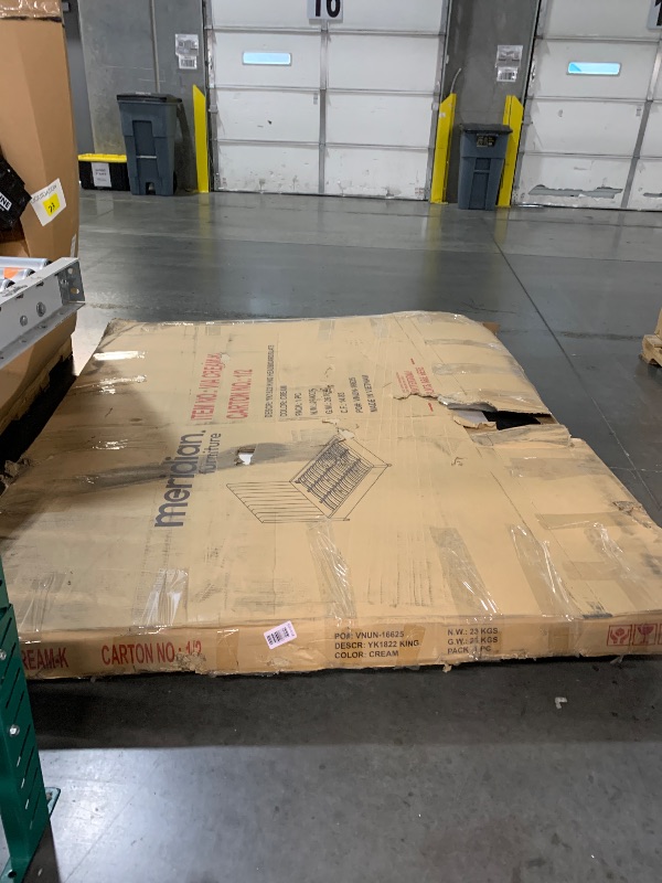 Photo 1 of * BOX 1 OF 2* Meridian Furniture ViaCream-K Via Collection Modern | Contemporary Velvet Upholstered King Bed, Rich Cream , Deep Channel Tufting, Gold and Chrome Legs, 81.5" W x 86" D x 70.5" H, Cream