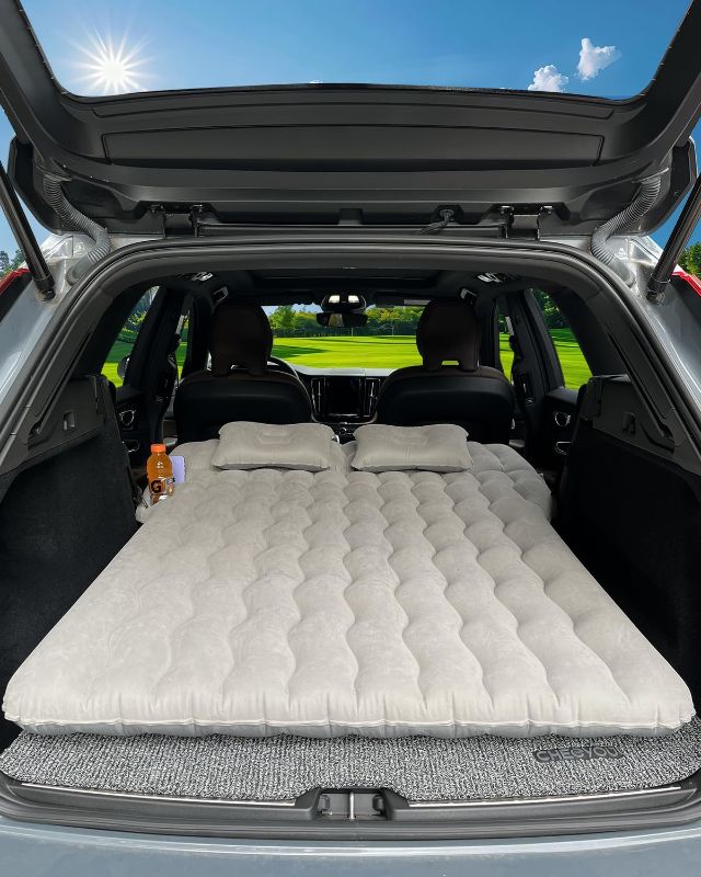 Photo 1 of (BAGGED) (UNTESTED) SUV Air Mattress, Inflatable SUV Mattress Bottle and Phone Holder Thickened Flocking & PVC Surface Car Air Mattress with Electric Air Pump Travel Mattress for Car Camping Road Trip (Black)