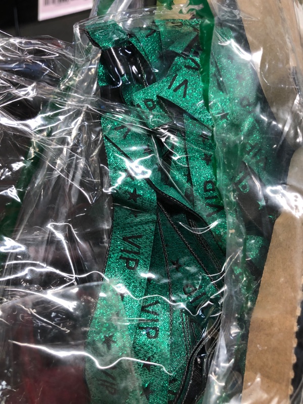Photo 1 of 100 Pack VIP Metallic Wristbands for Event | Premium Cloth Wristband with Lurex Jacquard Weaving | Shimmering VIP Lettering Wristband for Events, Festivals and Access Control | Green