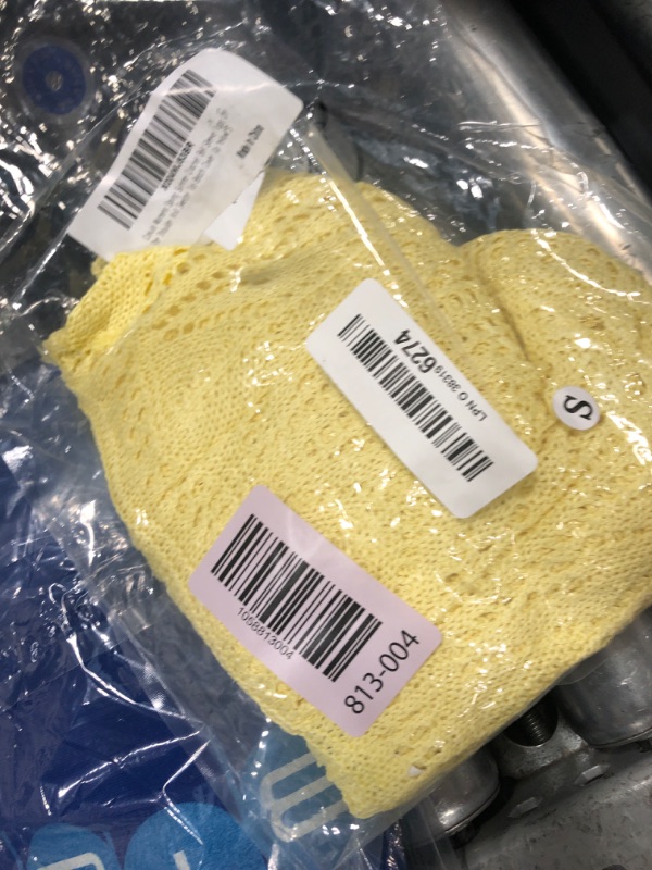 Photo 1 of (BAGGED) Cakulo Womens Spring Summer Crochet Bell Sleeve Tops Off The Shoulder Knit Sweater Top Beach Cover Up Yellow S