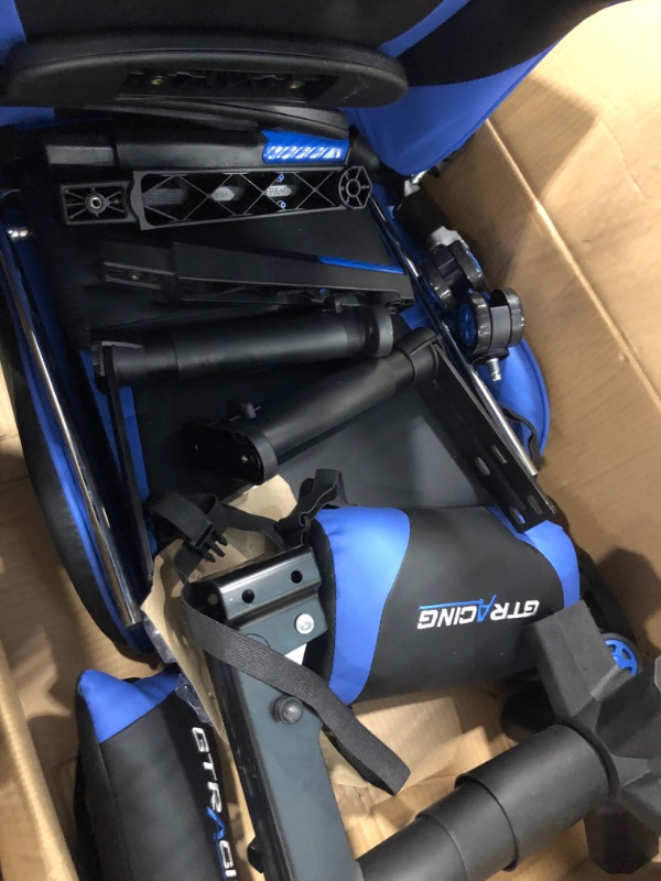 Photo 1 of GTRACING Gaming Chair with Footrest, Ergonomic Computer Game Desk Chair, Reclining Game Chair Seat Height Adjustment, Swivel Rocker with Headrest and Lumbar (Blue)