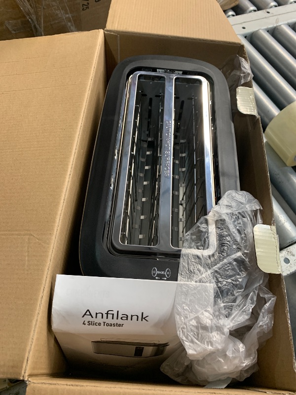 Photo 1 of ***(PARTS ONLY/ NON FUNCTIONAL)***Anfilank Toaster 4 Slice Long Extra Wide Slot 1.5" with Countdown Timer, 6 Browning Settings, Built-in Warming Rack, Bagel/Cancel/Defrost Functions, Removable Crumb Tray-Stainless Steel