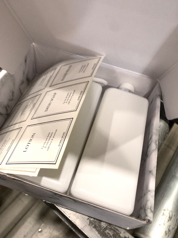 Photo 1 of ***(MISSING 1/ NOT A COMPLETE SET)***HARRA HOME Modern Design 27 oz Shampoo and Conditioner Dispensers - Plastic Refillable Pump Bottle Set for Bathroom Shower Soap Dispenser, Set of 3 (White & Silver)