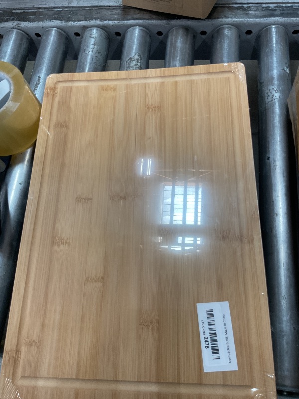 Photo 1 of ***(HUGE CRACK MAJOR DAMAGE)***Bamboo Cutting Board for Kitchen, 18" Large Wood Charcuterie Cheese Board, Wooden Chopping Block with Side Handles and Juice Grooves