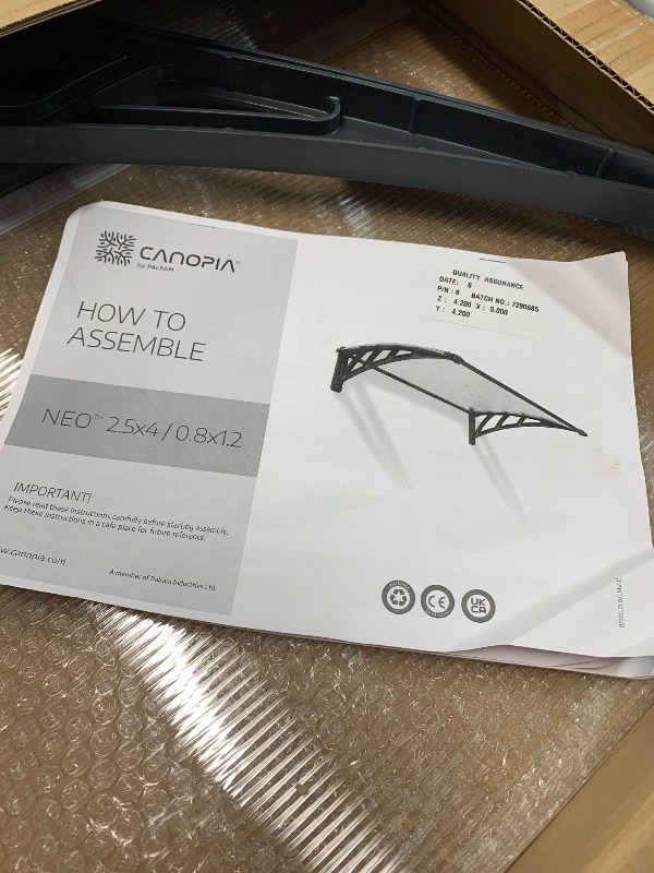 Photo 1 of (used)(unknown if complete)Palram - Canopia Neo 1180-4' x 3' Window & Door Awning for Door Entrance, High-End Polycarbonate Patio Canopy 