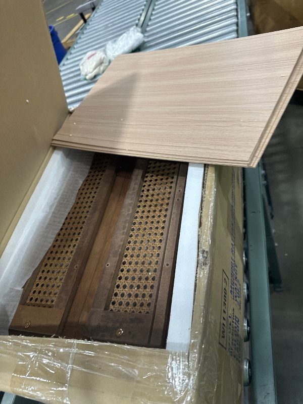 Photo 1 of *** PARTS ONLY - BOX 2 OF 2 ONLY **** Baxton Studio Rina Mid-Century Modern Ash Walnut Finished Wood 4-Piece Full Size Bedroom Set with Synthetic Rattan
