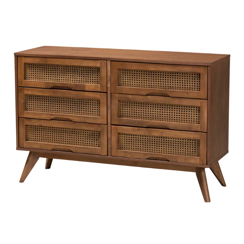 Photo 1 of *** PARTS ONLY - BOX 2 OF 2 ONLY **** Baxton Studio Rina Mid-Century Modern Ash Walnut Finished Wood 4-Piece Full Size Bedroom Set with Synthetic Rattan
