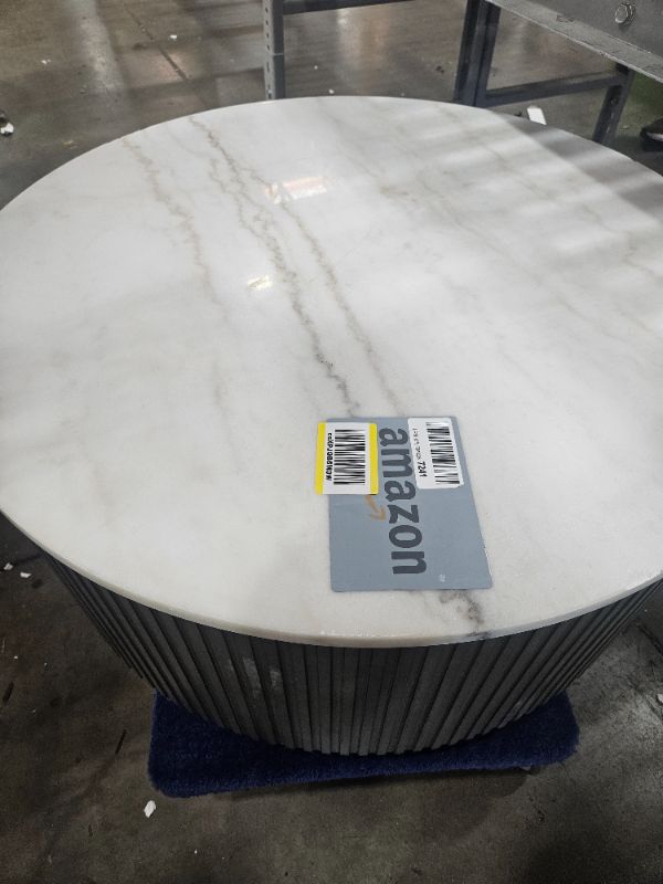 Photo 1 of *** TRUCK PICKUP *** Coaster Home Furnishings - Jason - Engineered Wood - Round Coffee Table with White Marble Top, Ribbed Base and Gold Metal Leg - Living Room - 35-Inch - White and Charcoal - 710418