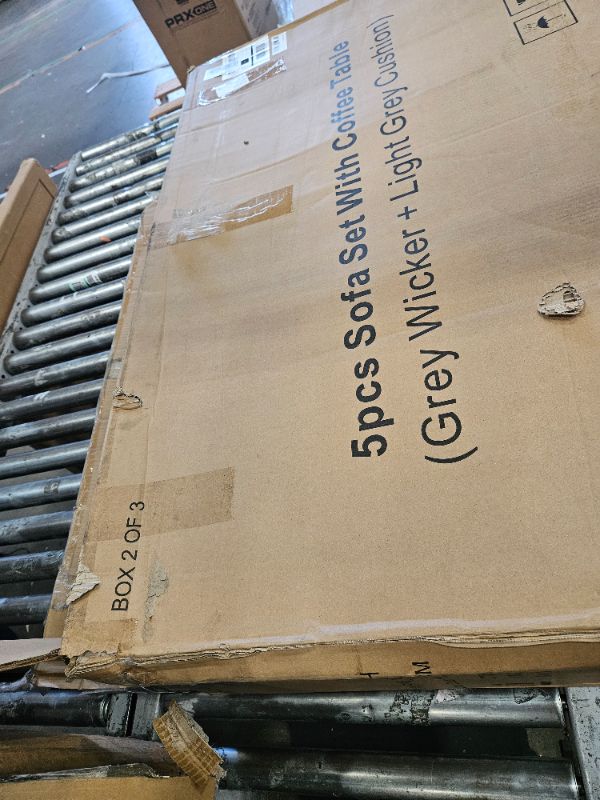Photo 1 of * Only box # 2 is included of 3 Missing the rest ** Patio Furniture Set 5 Pieces, 7-Seat PE Rattan Wicker Outdoor Sectional Patio Conversation Set with Waterproof Cusions and Coffee Table, Grey and Grey
