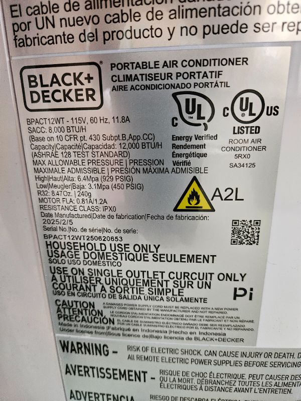 Photo 1 of 
BLACK+DECKER 10000 BTU DOE 115-Volt Vented Medium Room Portable Air Conditioner with Heater, Remote