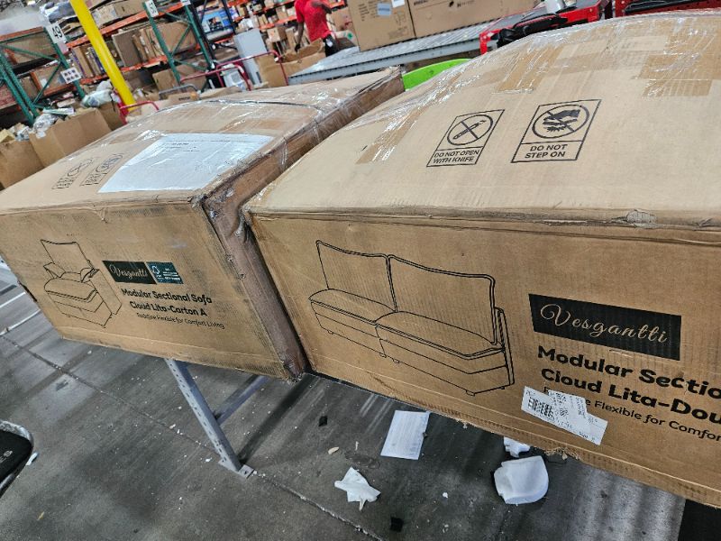 Photo 1 of ** 2 boxes included Box A and  Box  B unknown if parts missing **   Vesgantti 108" Modular Sectional Sofa, Comfy Cloud Couch with Movable Ottoman Deep Seat Chenille L Shaped Modular Sofa, Sectional Couches for Living Room, Bedroom and Apartment, Beige