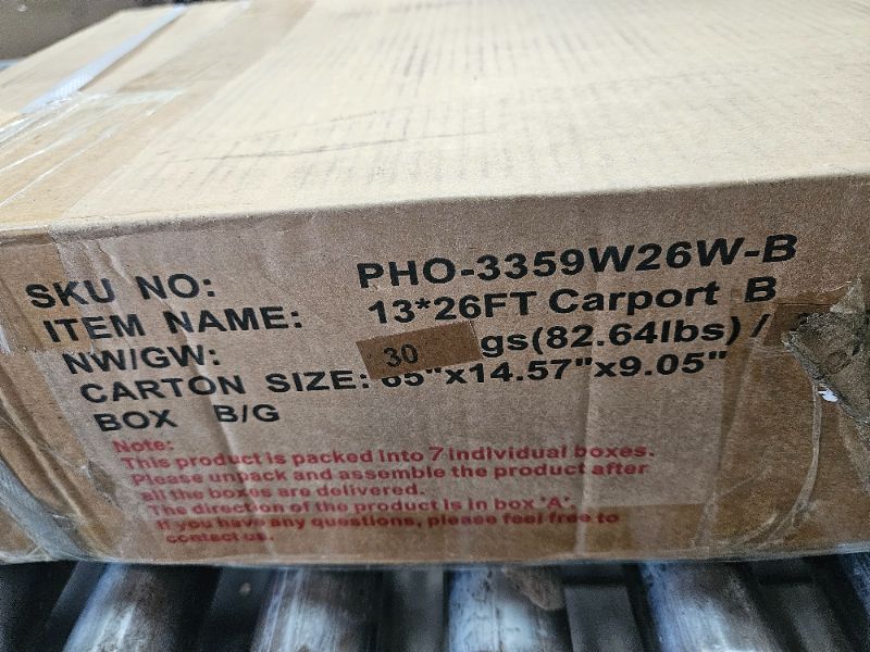 Photo 1 of ** Missing Box A, only Box B, C and D are included ** Garvee Heavy Duty Carport 13x26 Oversized Metal Shelter Galvanized Steel Frame & Roof Wind & Snow Resistant Outdoor Garage for Boats SUVs Trucks