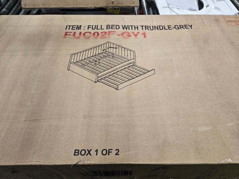 Photo 1 of ** only box # 1 of 2 is included, missing parts ** PVWIIK Upholstered Full Size Daybed with Trundle for Bedroom Guest Room Living Room,Solid Wood Bed Frame w/Twin Trundle, No Box Spring Needed, Grey