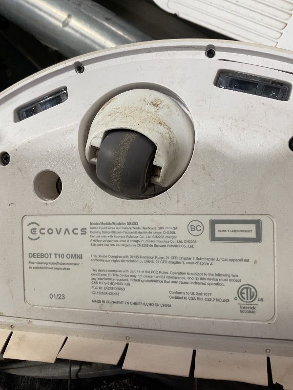 Photo 1 of *** Used item dirty, powers on unable to test further **** ECOVACS DEEBOT T10 OMNI Robot Vacuum and Mop Combo, Auto Self-Emptying, Auto Mop Cleaning, Hot Air Drying, 5000Pa Suction, OZMO TURBO Deep Mopping with Precision Mapping and Obstacle Avoidance, Wh