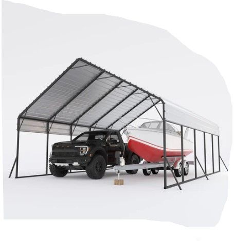 Photo 1 of ** Only box A is included side posts, missing the rest of the set **  Garvee 20'x25'x13' Metal Carport for 2 Cars, Heavy Duty, Extra Tall, Reinforced Steel Frame, Snow Load 18,000 lbs, Permanent Shelter for Trucks & Boats
