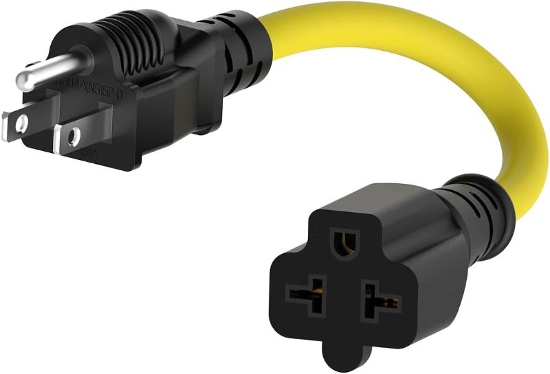 Photo 1 of 1-FT 15 Amp Household AC Plug to 20 Amp T Blade Adapter Cable 12AWG Nema 5-15P to 5-20R,5-15P to 6-15R/20R 20-Amp to 15-Amp Plug-Adapter Cord,Heavy Duty 15A...
