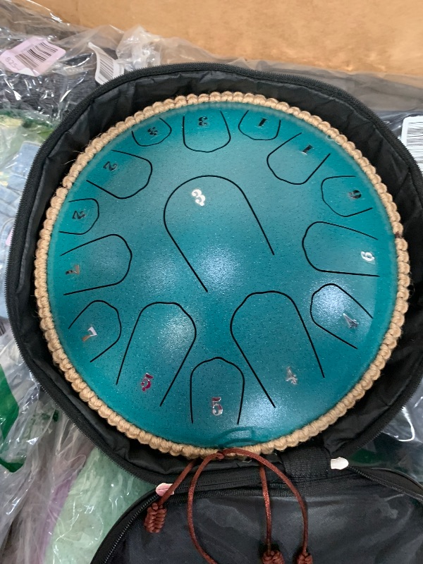Photo 1 of ***SEE NOTES***Steel Tongue Drum, 13 Inches 15 Notes Tongue Drum, Rain Drum for Outside Garden, Rain Chime Chakra Drum, Hand Pan Musical Instrument Gift with Bag for Adult Kids, Mallets for Meditation Yoga,Malachite
