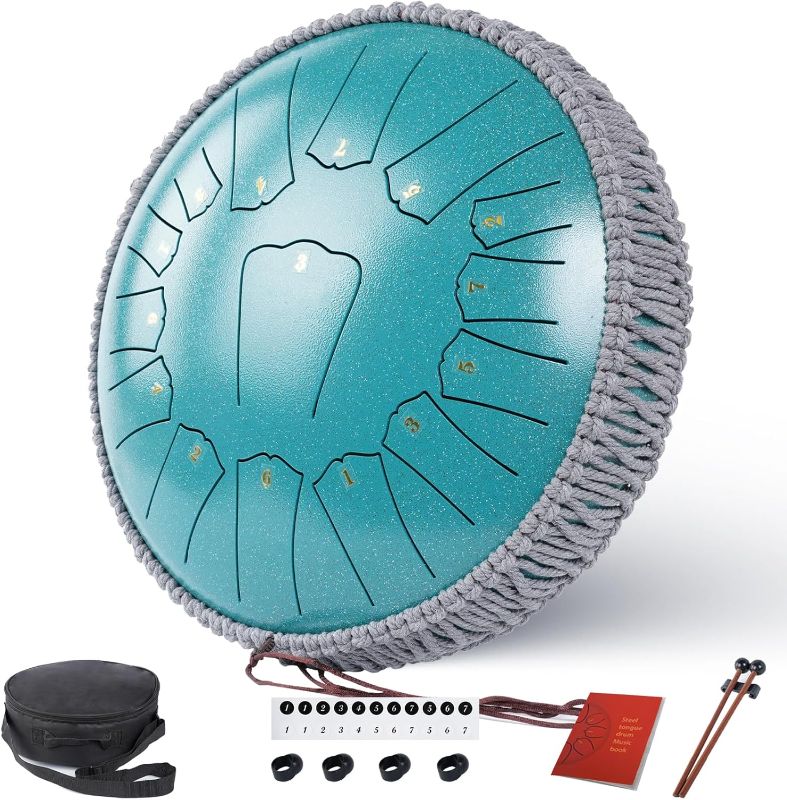 Photo 1 of ***SEE NOTES***Steel Tongue Drum, 13 Inches 15 Notes Tongue Drum, Rain Drum for Outside Garden, Rain Chime Chakra Drum, Hand Pan Musical Instrument Gift with Bag for Adult Kids, Mallets for Meditation Yoga,Malachite
