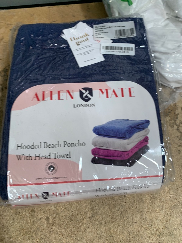 Photo 1 of ALLEN & MATE 100% COTTON Unisex Hooded Surf Poncho – Oversized Quick-Dry Absorbent Warm Changing Robe for Beach & Swimming (Navy Blue)
