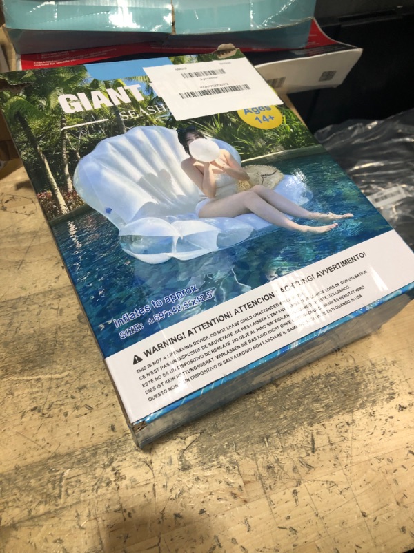 Photo 1 of 52" Thickened Inflatable Seashell Pool Float, Giant Pool Floating Raft Chair with Pearl Balls, for Birthday Party, Ocean Theme Decorations, Beach & Pool Party Decorations
