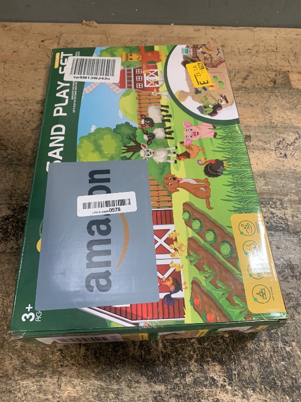 Photo 1 of (missing pieces) Farm Sensory Bin, Farm Sensory Kits Toy with 2.2lbs Play Sand, Animals Trucks Creativity Magic Sand Box with Lid