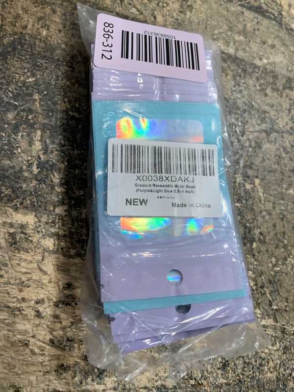 Photo 1 of 100 Pieces Resealable Mylar Bags, Smell Proof Bags with Clear Window for Food Storage Party Favor Packaging Small Business (Purple&Light Blue, 2.8×4 Inch)