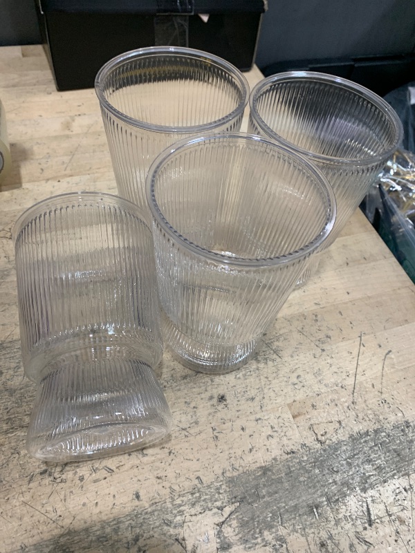 Photo 1 of 12 Pack Clear Plastic Flower Vases, 6.3" Ribbed Fluted Glass-Like Vase, Decorative Modern Ripple Hydroponic Plant Vase with Base for Table Centerpieces Home Decor Office Wedding Decoration