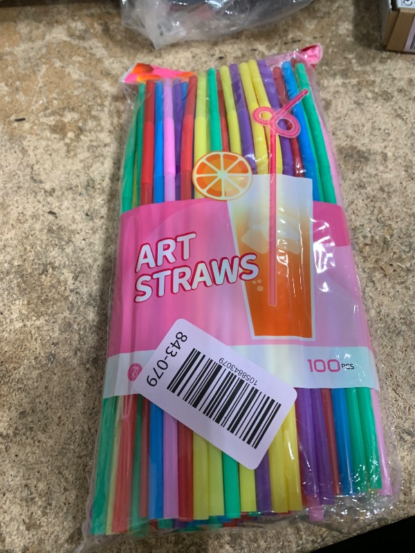 Photo 1 of [100 Pack] 10.24" High Extra Long Flexible Plastic Straws, Disposable Drinking Straws, Colorful Bendy Straws - Assorted Colors