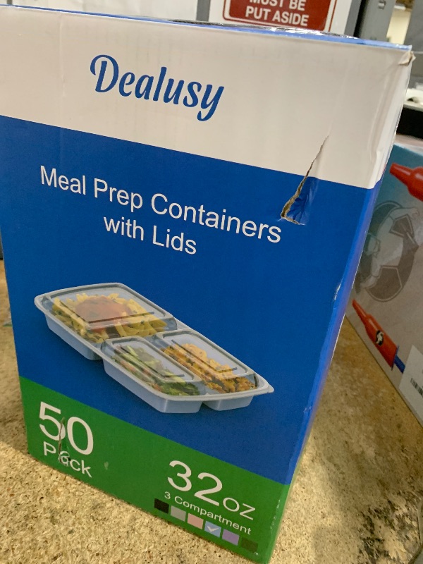 Photo 1 of 50 Pack (100-Piece) 32 oz Meal Prep Containers Reusable with Lids 3-Compartment, To Go Take Out Plastic Food Storage Containers, Sturdy Leakproof Food Safe, Microwave Freezer Dishwasher Safe, Blue