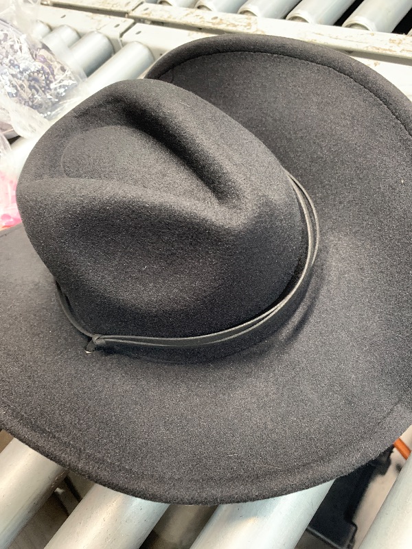 Photo 1 of (used)(see all images) Lanzom Women Men Retro Felt Wide Brim Western Cowboy Cowgirl Hat Dress Up Hat with Wind Lanyard(Black,Medium)