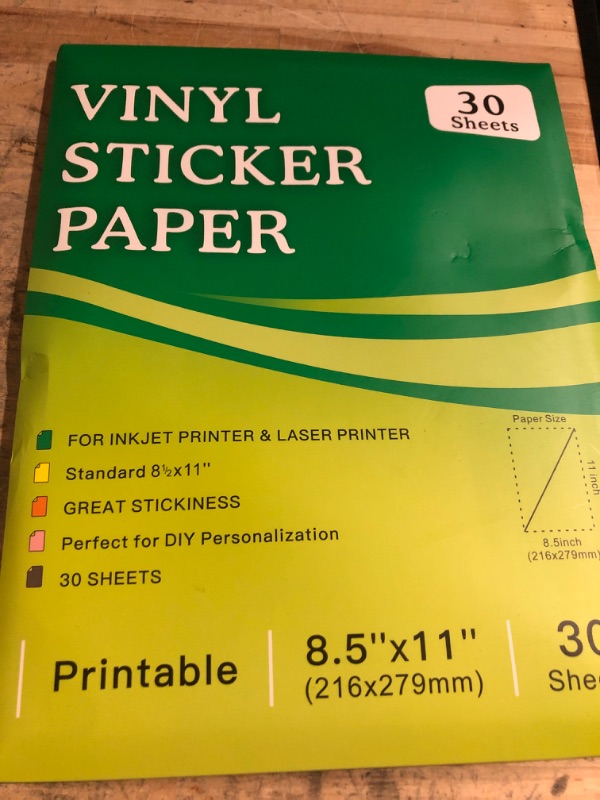 Photo 1 of 30 Sheets Premium Printable Vinyl Sticker Paper for Inkjet Printers, Matte White 8.5x11" Inkjet Vinyl Sticker Paper Waterproof, Dries Quickly, Vivid Colors, Tear Resistant, Great for Cutting Machines