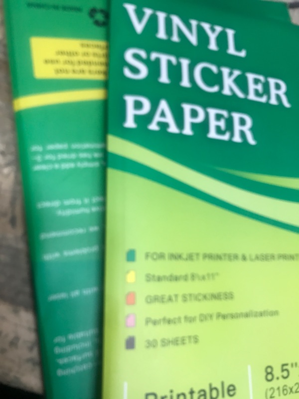 Photo 1 of (2) 30 Sheets Premium Printable Vinyl Sticker Paper for Inkjet Printers, Matte White 8.5x11" Inkjet Vinyl Sticker Paper Waterproof, Dries Quickly, Vivid Colors, Tear Resistant, Great for Cutting Machines