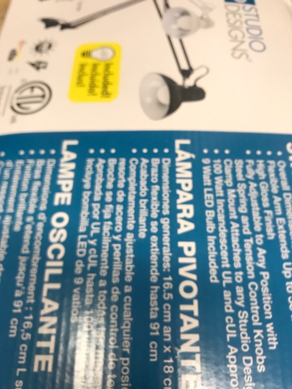 Photo 1 of **MISSING MOUNTING CLIP** Studio Designs Swing Arm Lamp, 13-watt, White, 6.5" W x 7" D x 36" H