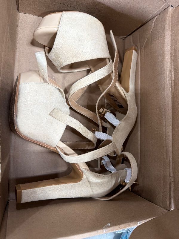 Photo 1 of ***SEE NOTES***
IDIFU Women's IN4 Sabrina Platform Chunky High Heels Ankle Strap Heeled Sandals Wedding Party Dress Shoes (7, Nude Suede)