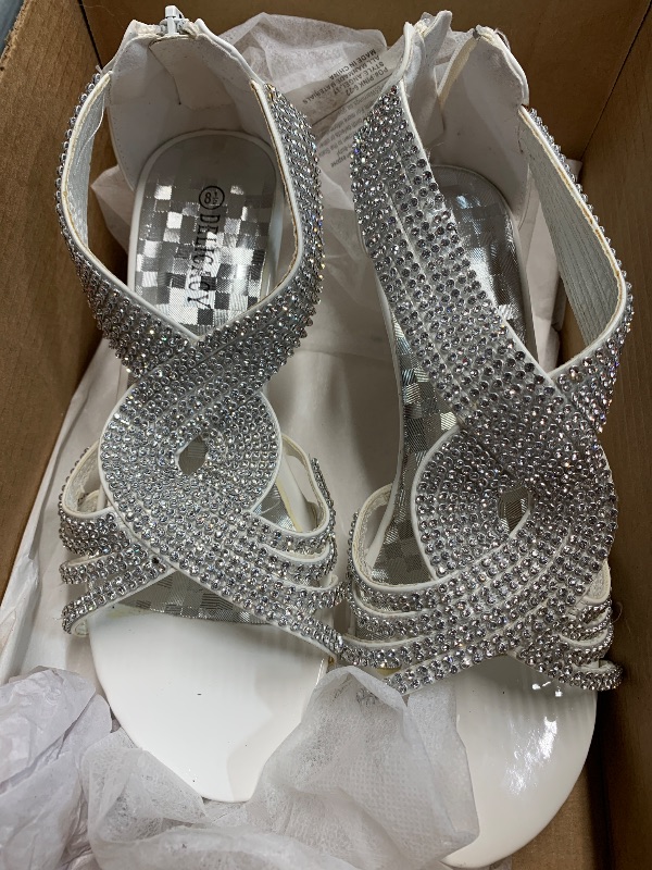 Photo 1 of (please see all images) Olivia K Women's Open Toe Strappy Rhinestone Dress Sandal Low Heel Wedding Shoes 8.5